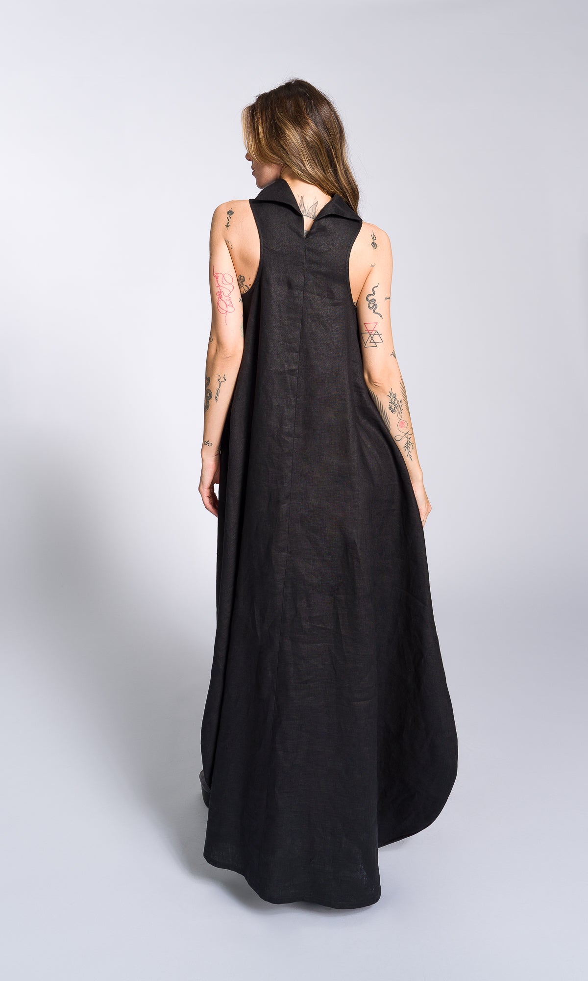 Linen High Neck Cocoon Dress - AAKASHA