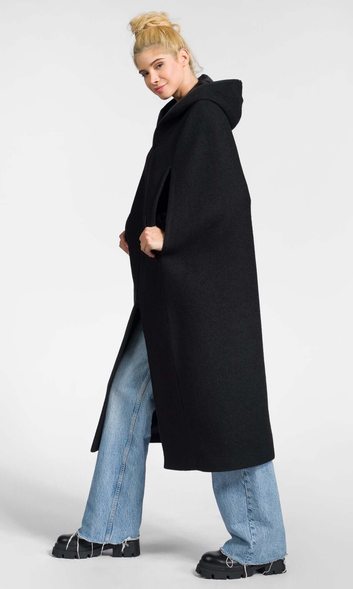 Manteau cape long zippé
