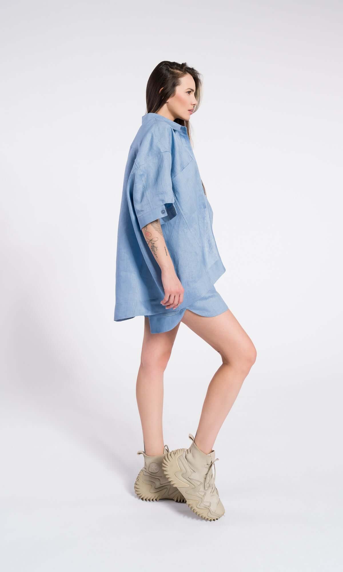 Short d’été en lin, coupe décontractée avec poches, vêtement durable en lin