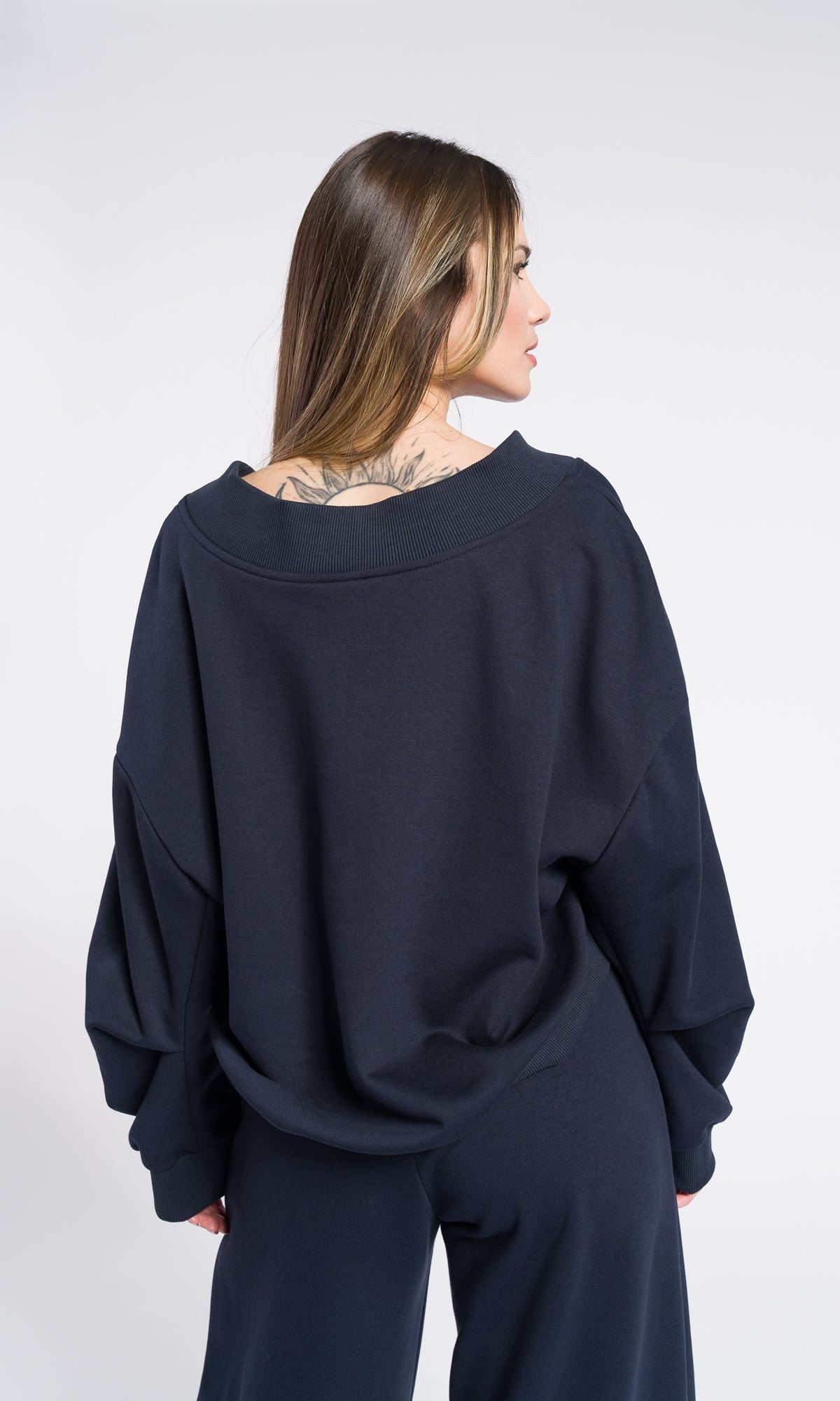 Off-Shoulder V-Neck Cotton Sweatshirt