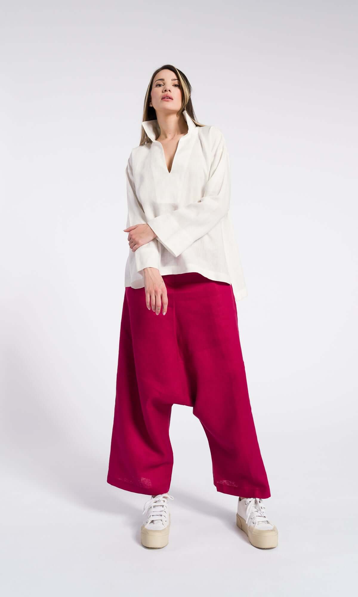 Pantaloni boho in lino con cavallo basso – certificati OEKO-TEX