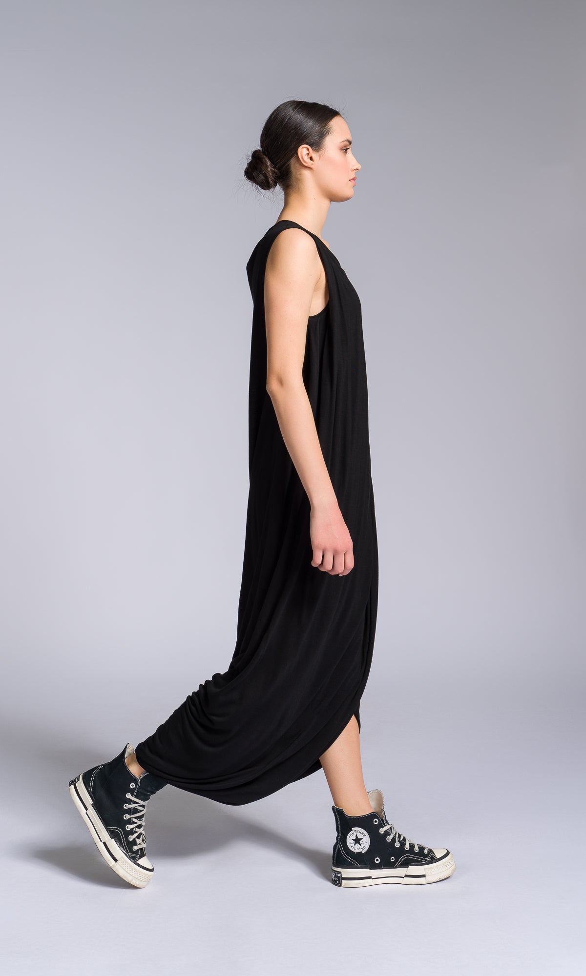 Jersey Dress with Asymmetric Draped Hem - AAKASHA