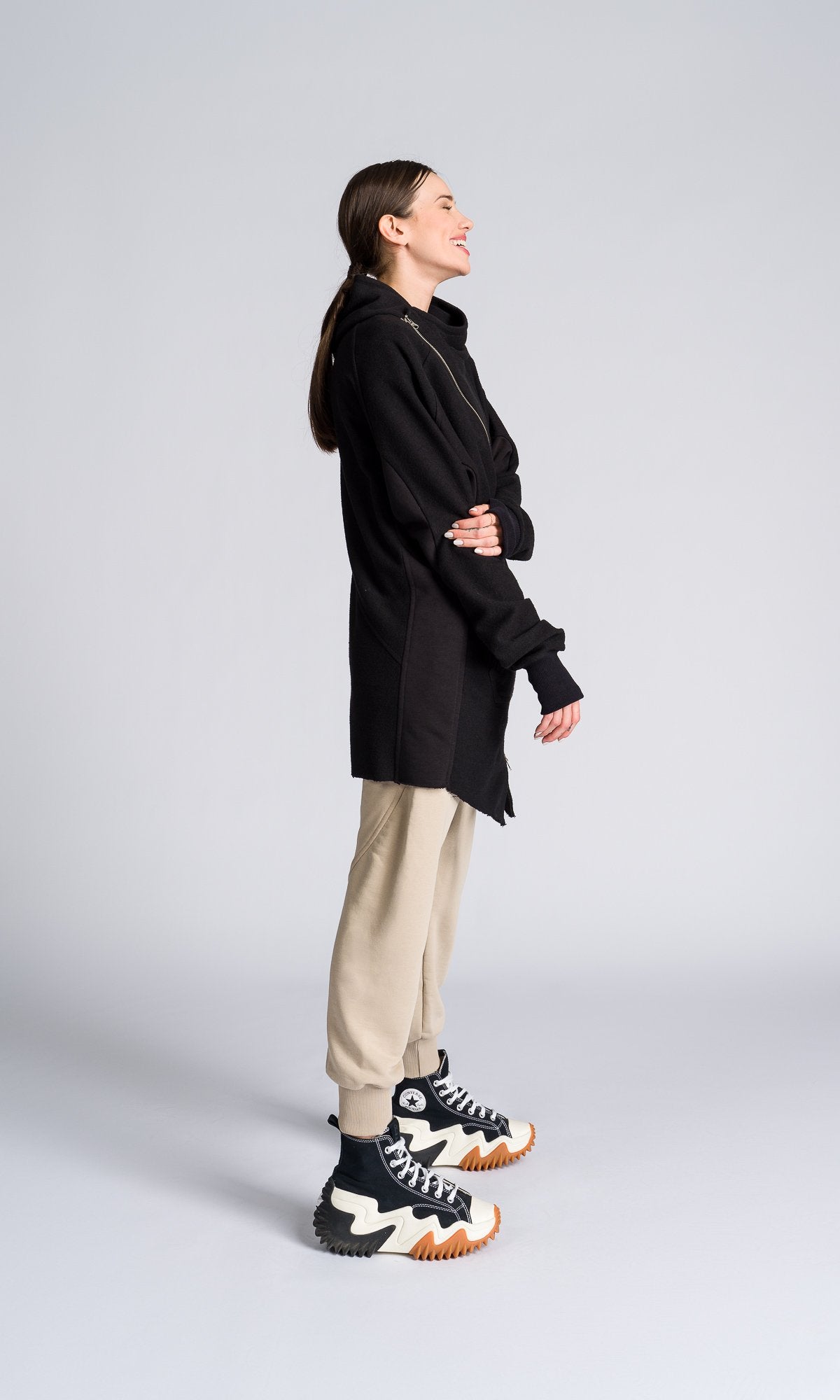 Long Asymmetric Zipper Sweatshirt - AAKASHA