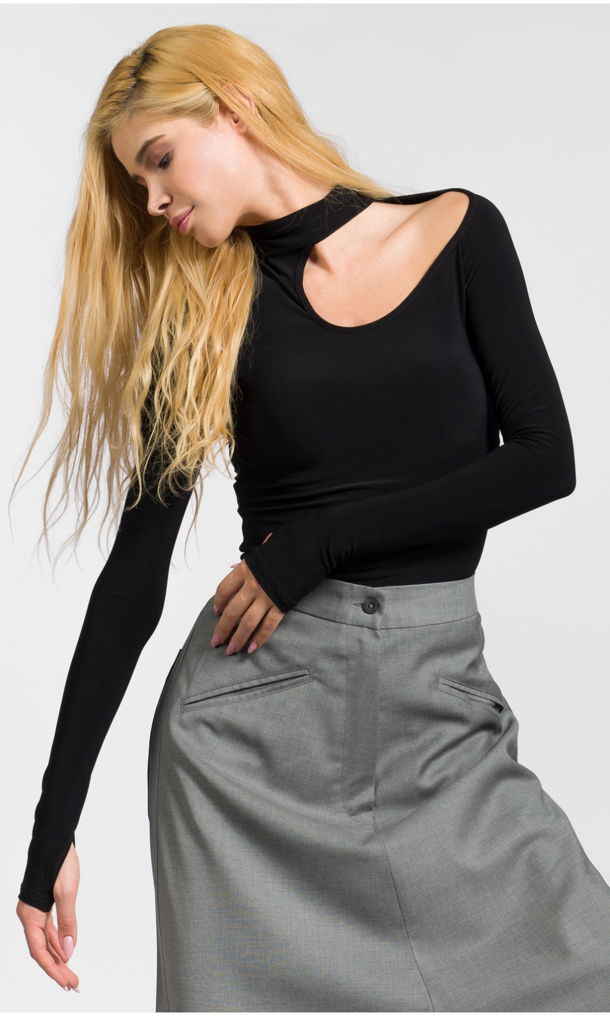 Mock Neck Cut-Out Top