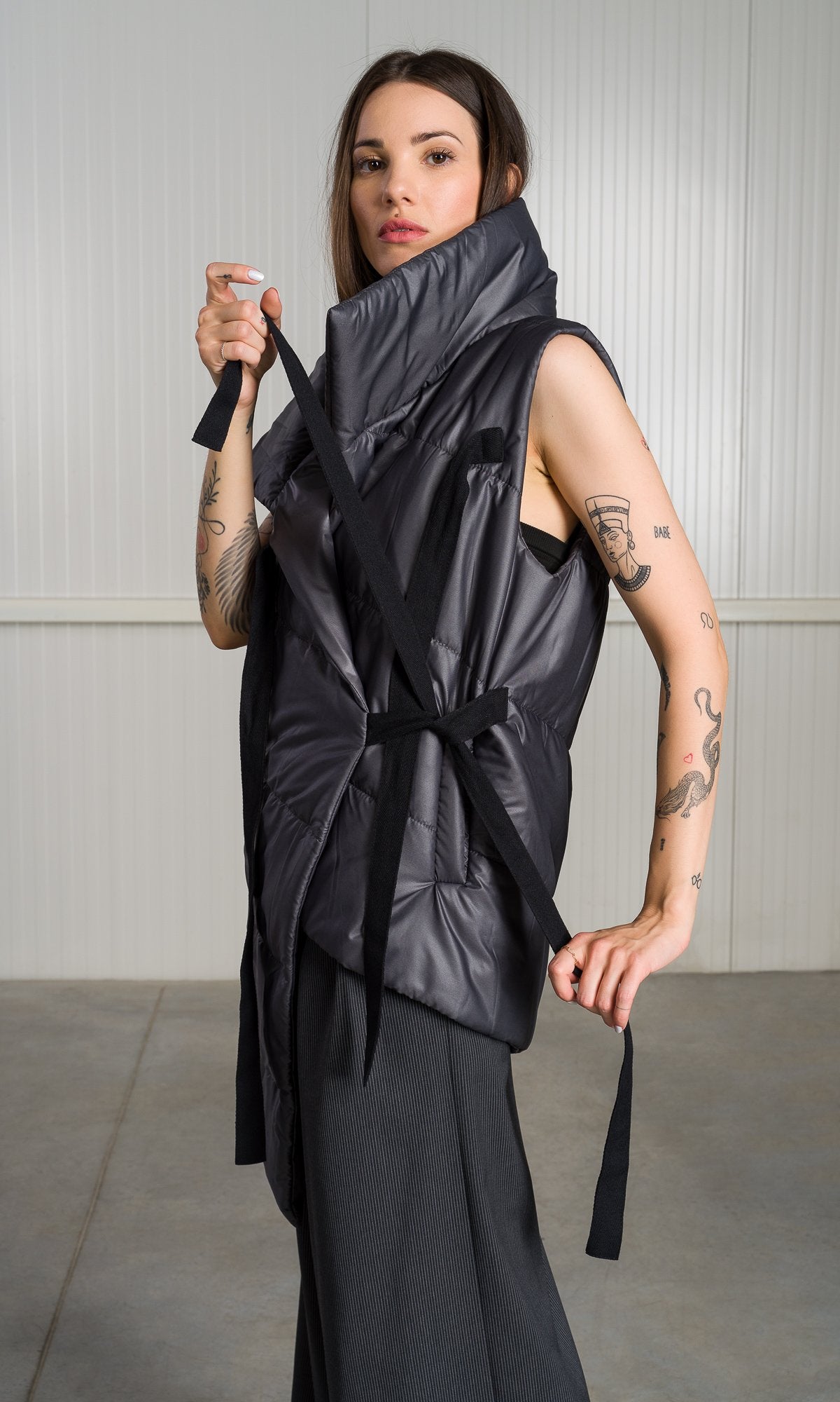 Asymmetric Vest with Ribbon Closure - AAKASHA