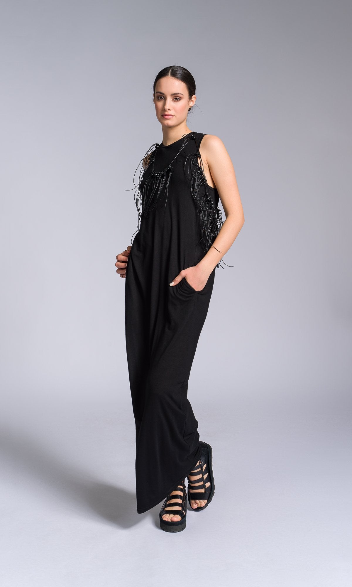 Black Leather Macrame Necklace - AAKASHA
