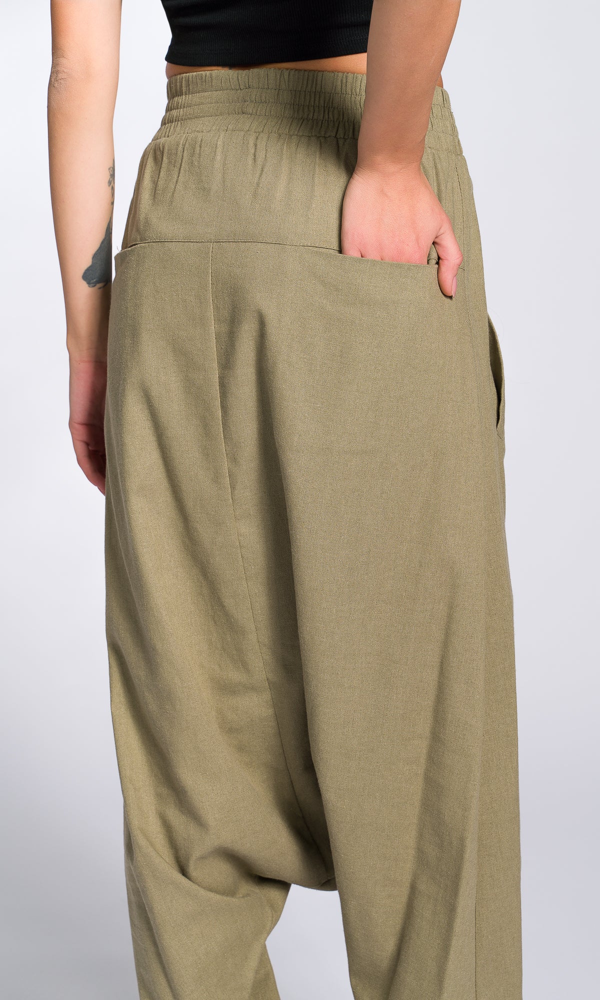 Deep Drop Crotch Linen Pants - AAKASHA