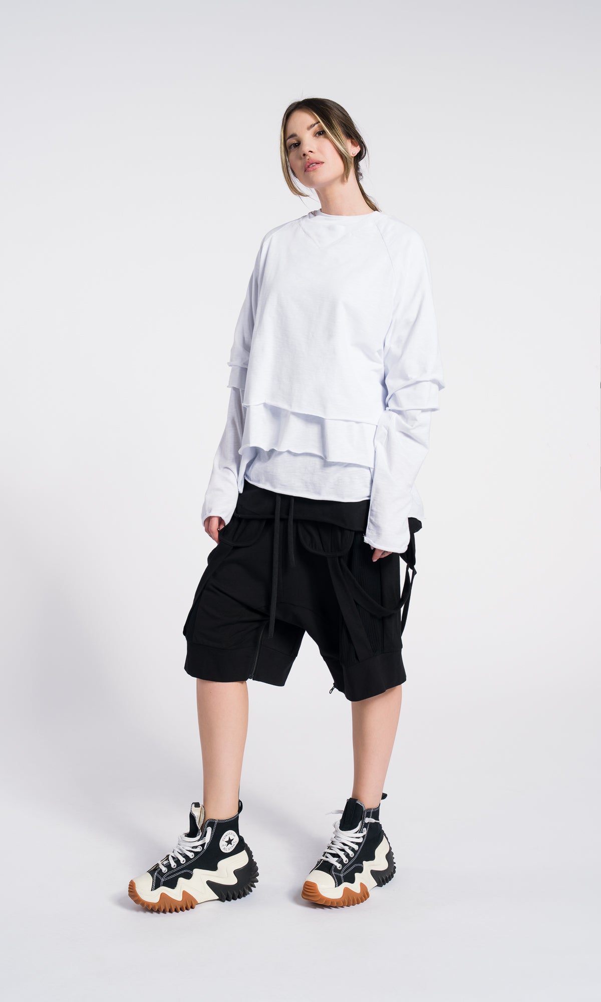 Set of 3 cotton blouses , cropped short sleeves , regular short sleeves and long raglan sleeves top