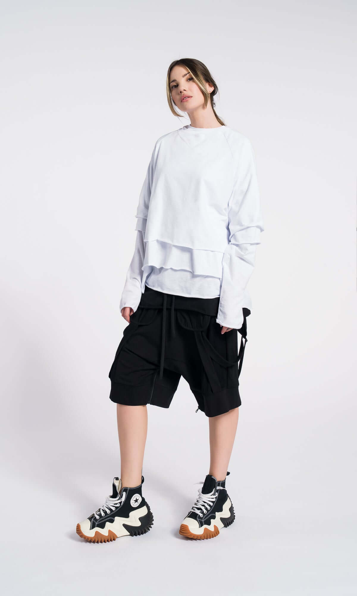 Ensemble de 3 blouses en coton, à manches courtes raccourcies, manches courtes classiques et manches raglan longues