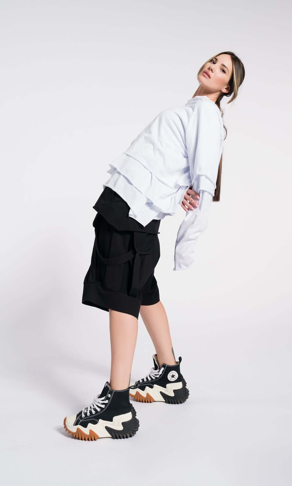 Set di 3 bluse in cotone: corta a maniche corte, regolare a maniche corte e top a maniche lunghe raglan