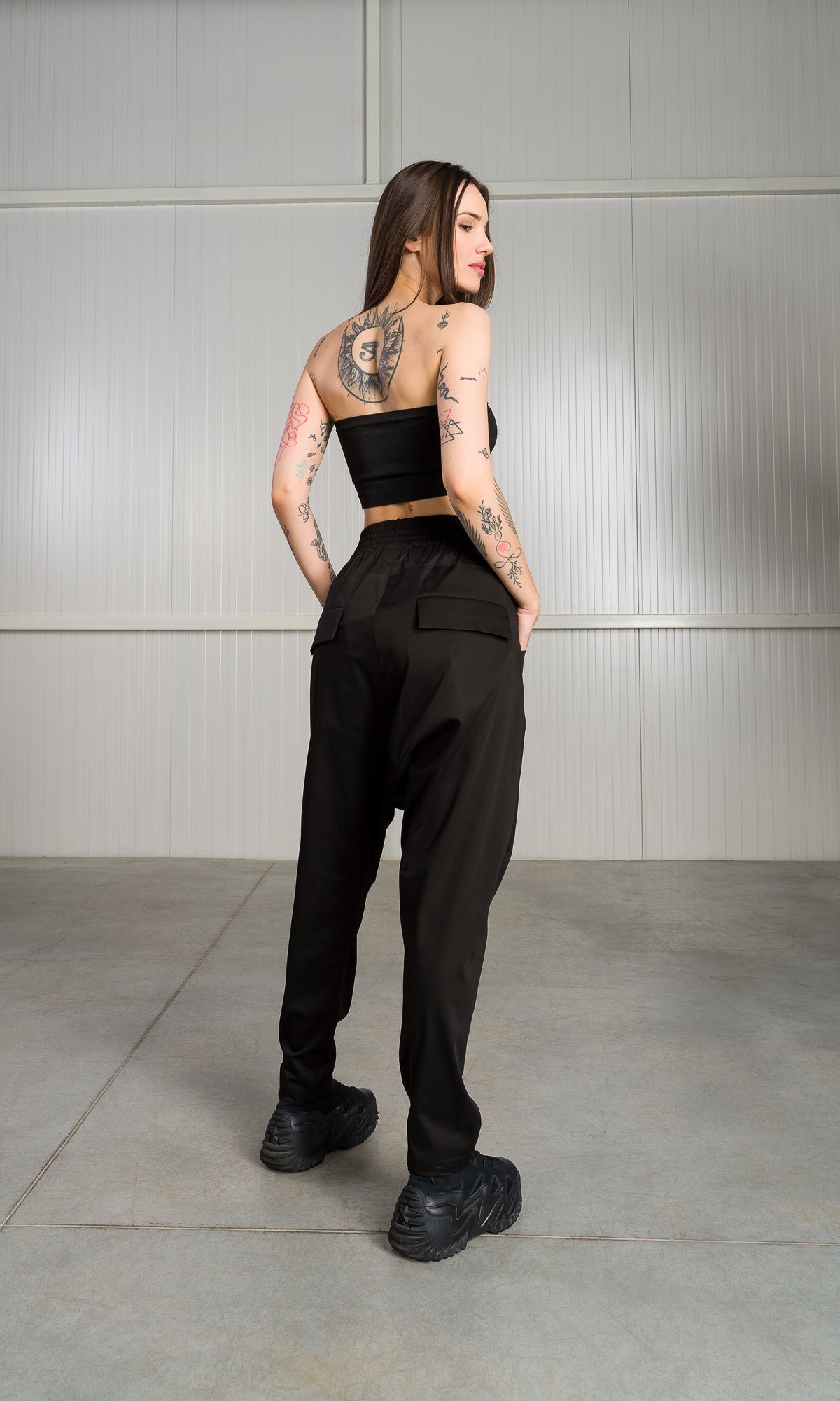 Drop Crotch Pants with Chambray Detail - AAKASHA