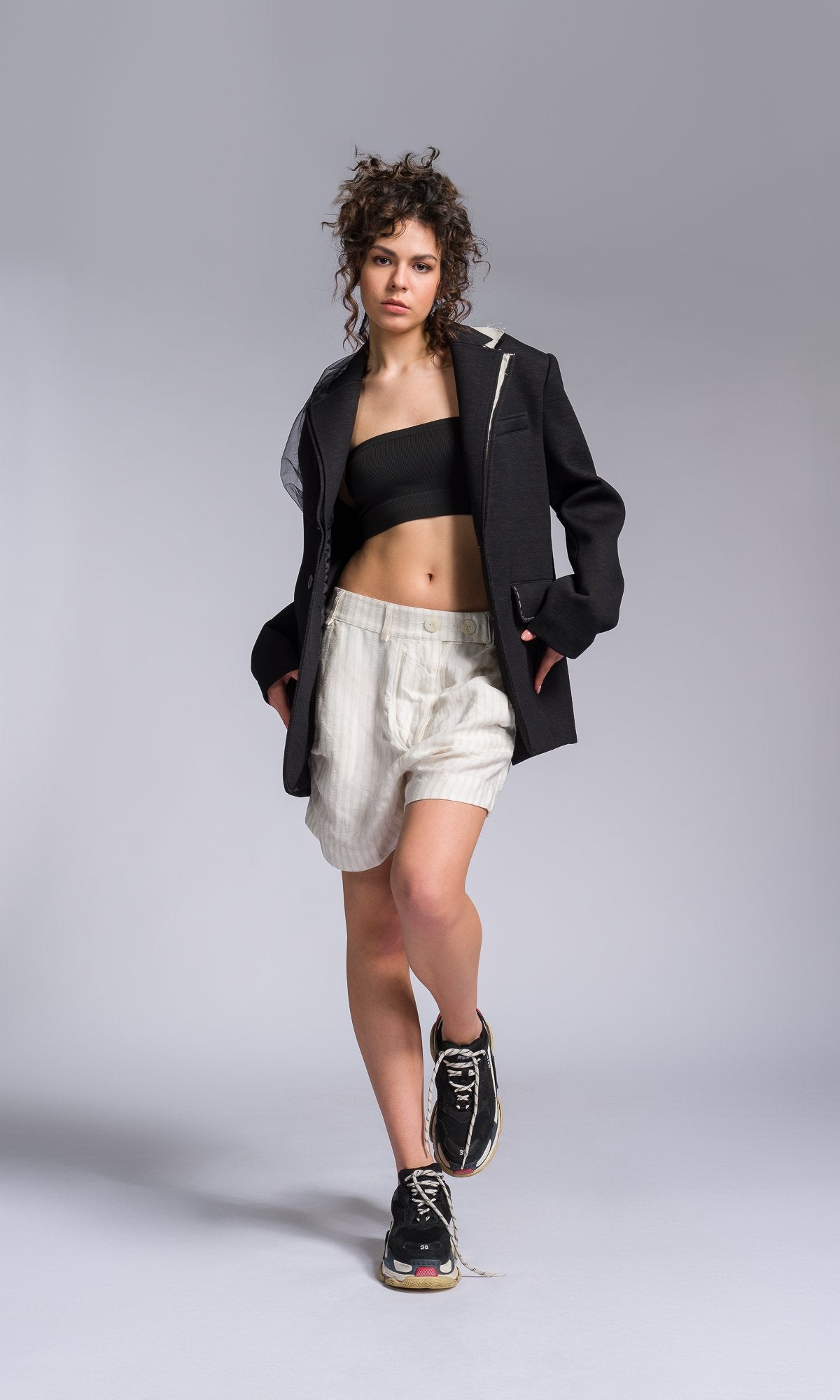 Twisted Baggy Seersucker Shorts - AAKASHA