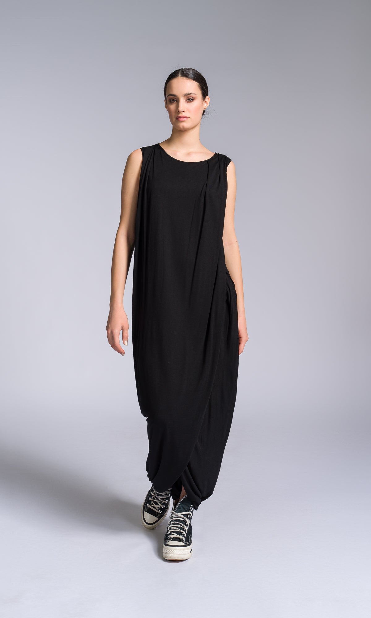 Jersey Dress with Asymmetric Draped Hem - AAKASHA