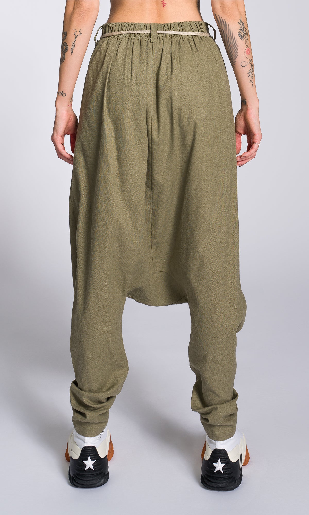 Linen Drop Crotch Pants with Front Pleats - AAKASHA