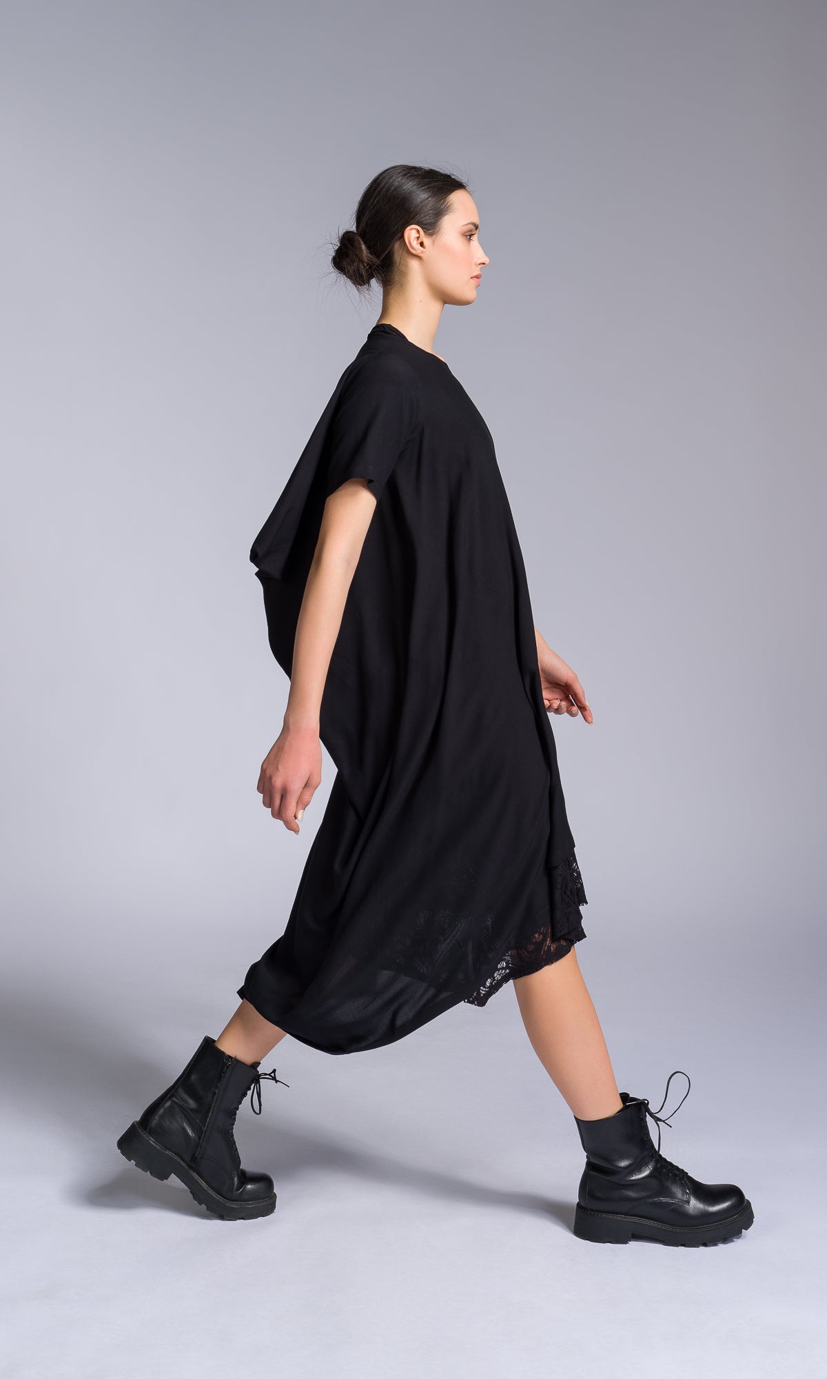 Mixed Fabric Modular Draped Dress - AAKASHA