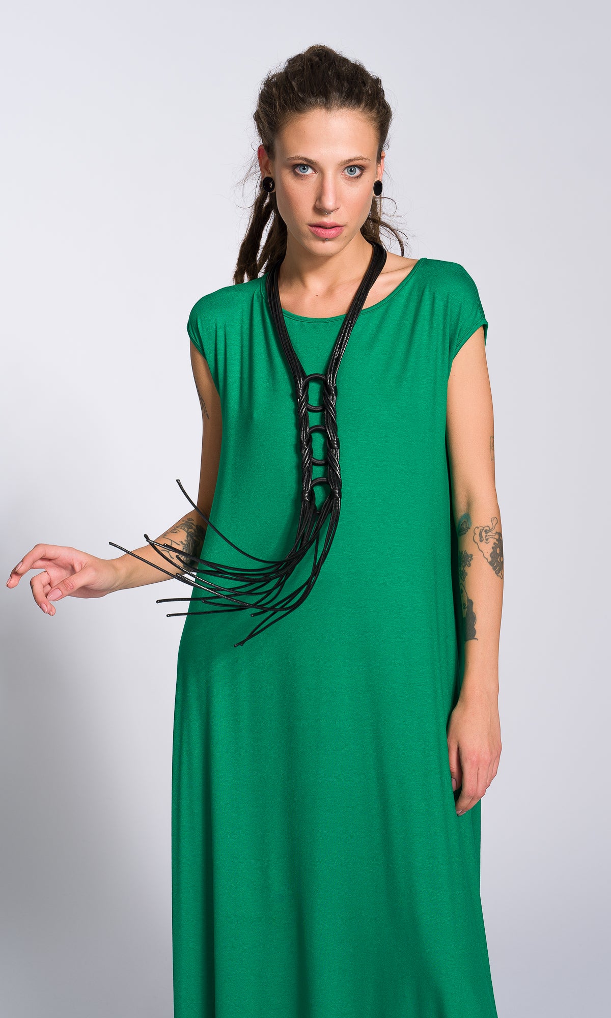 Long Leather Circles Necklace - AAKASHA