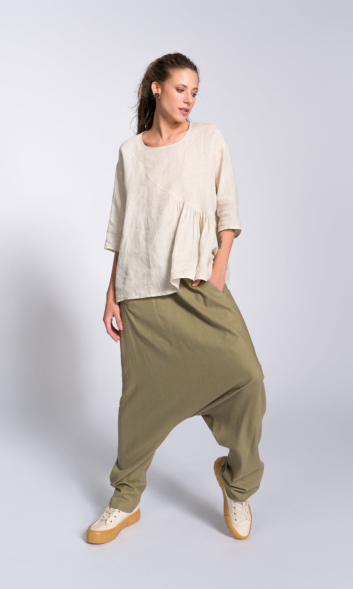 Linen Blouse with Front Gathering - AAKASHA