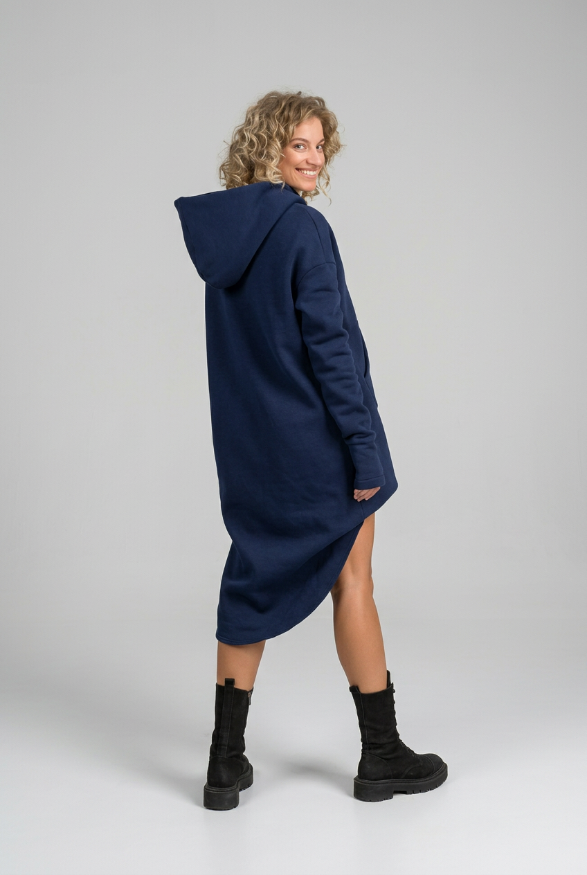 Asymmetrischer Maxi-Hoodie mit Biesen vorn
