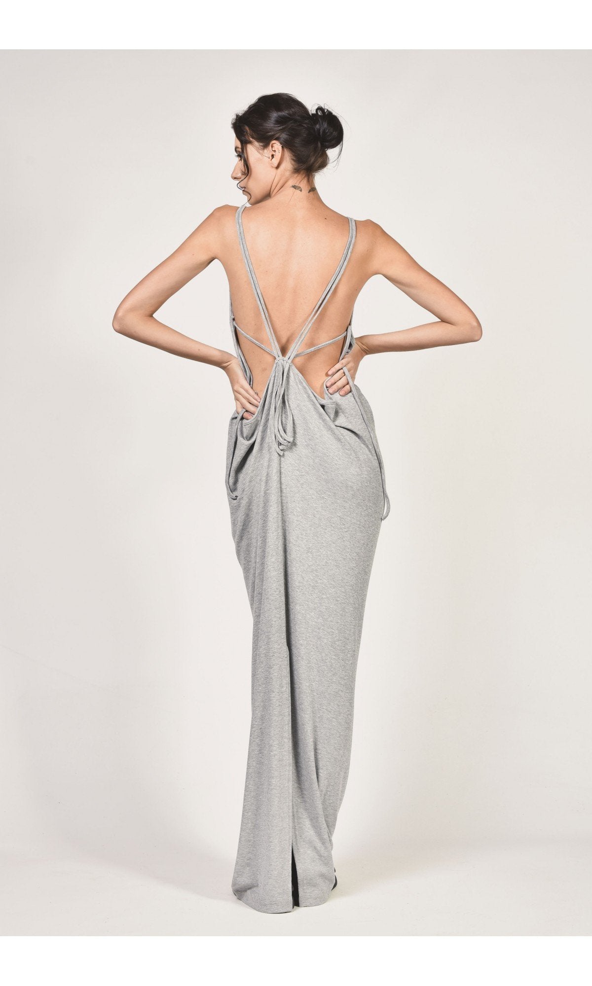 ribbed open back dress Stretchy Halter Midi, Black