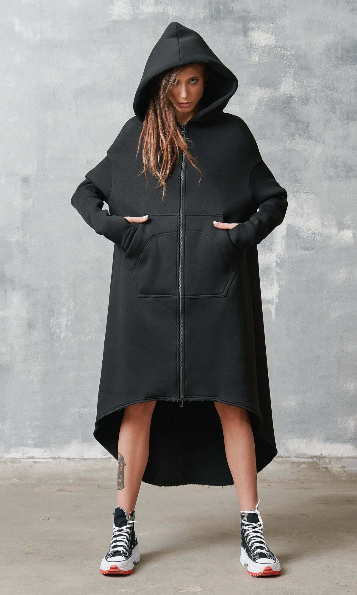 Hoodie extra-long zippé