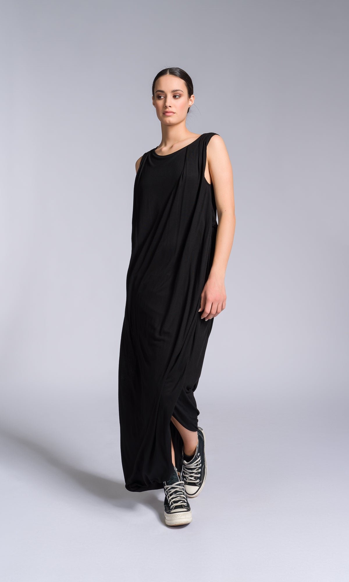 Jersey Dress with Asymmetric Draped Hem - AAKASHA