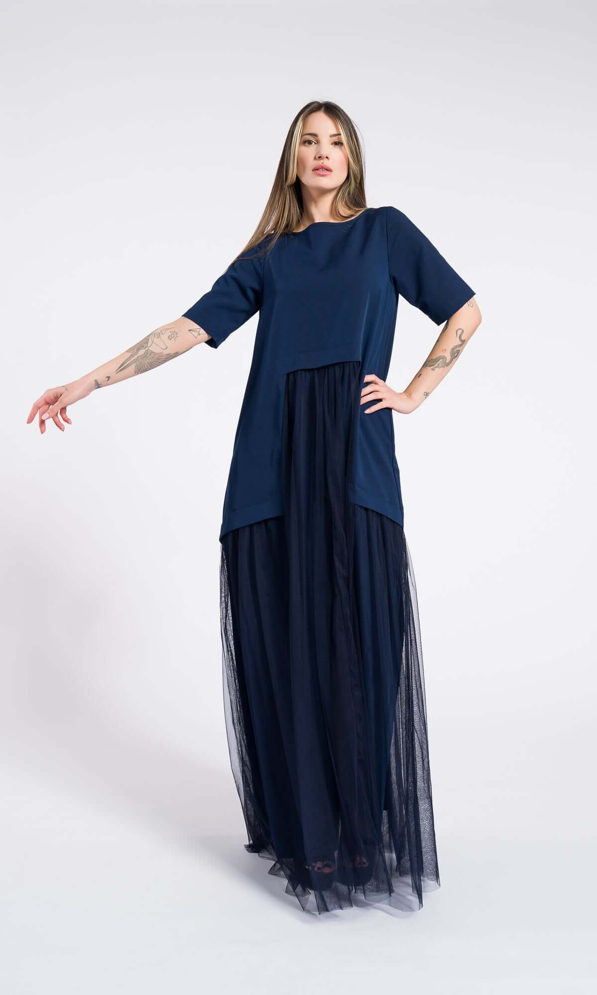 Robe longue en tulle