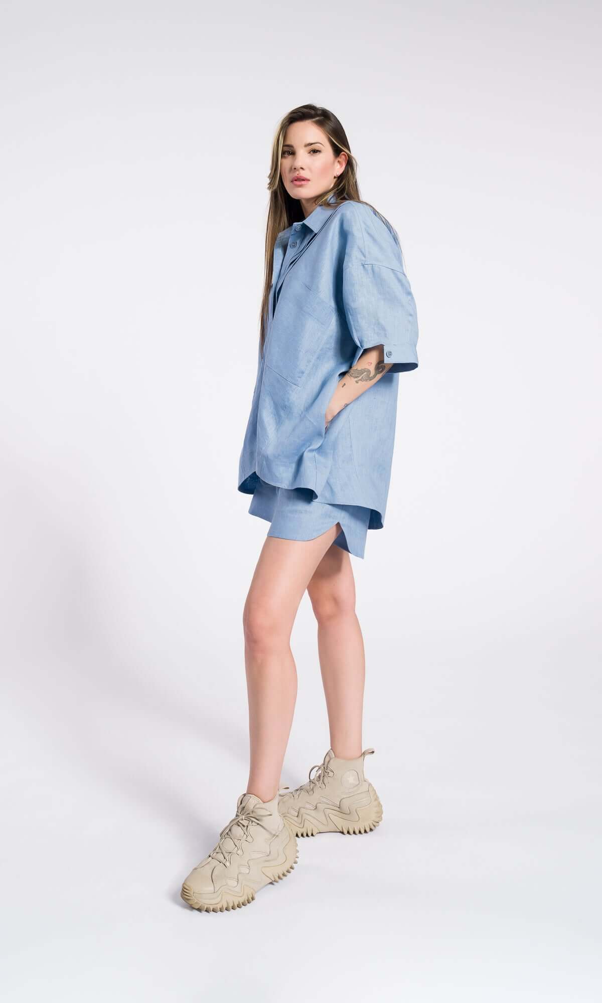Chemise utilitaire en lin à la coupe décontractée