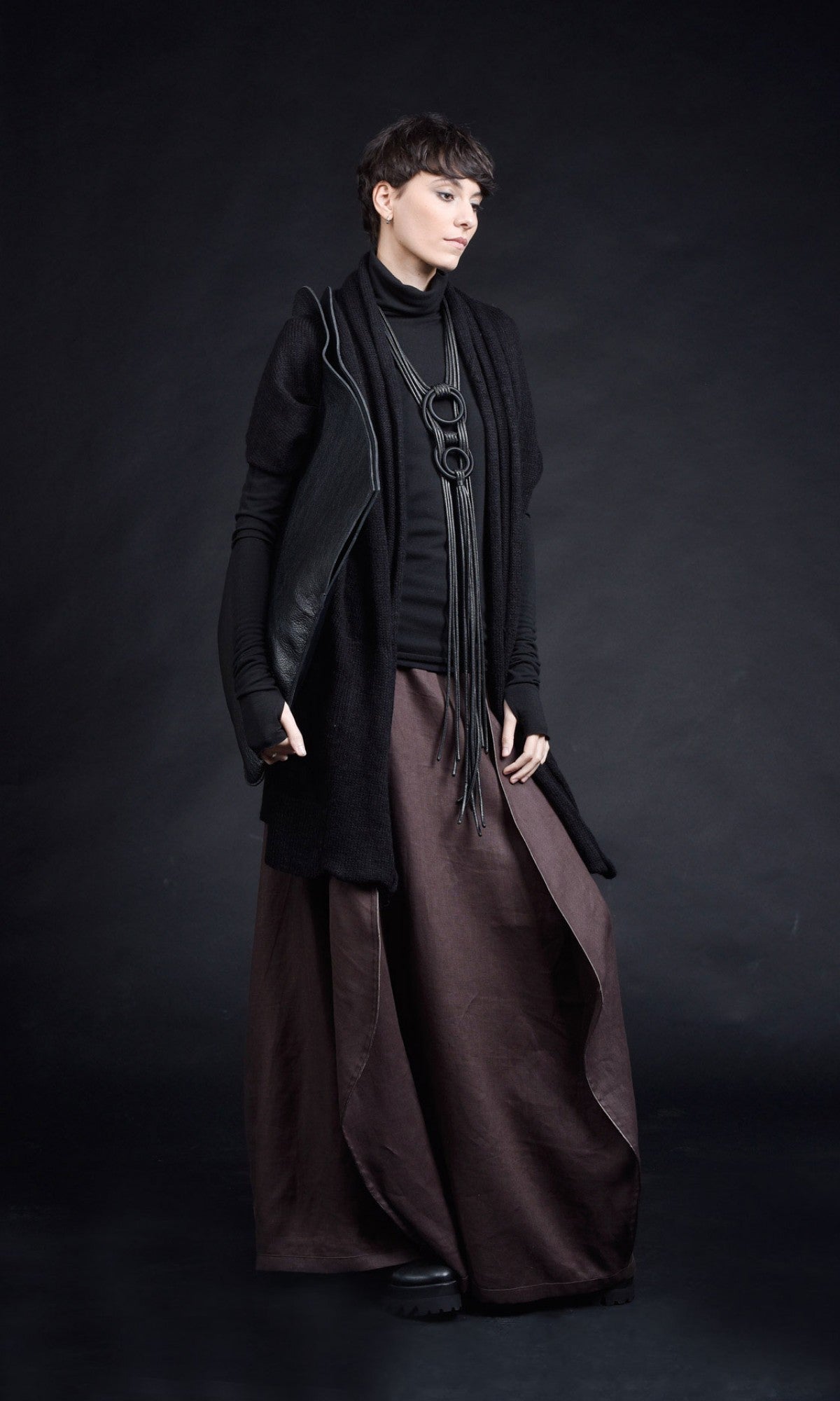 Long Leather Circles Necklace - AAKASHA