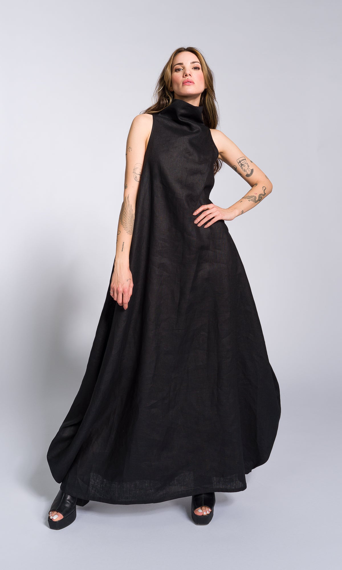 Linen High Neck Cocoon Dress - AAKASHA