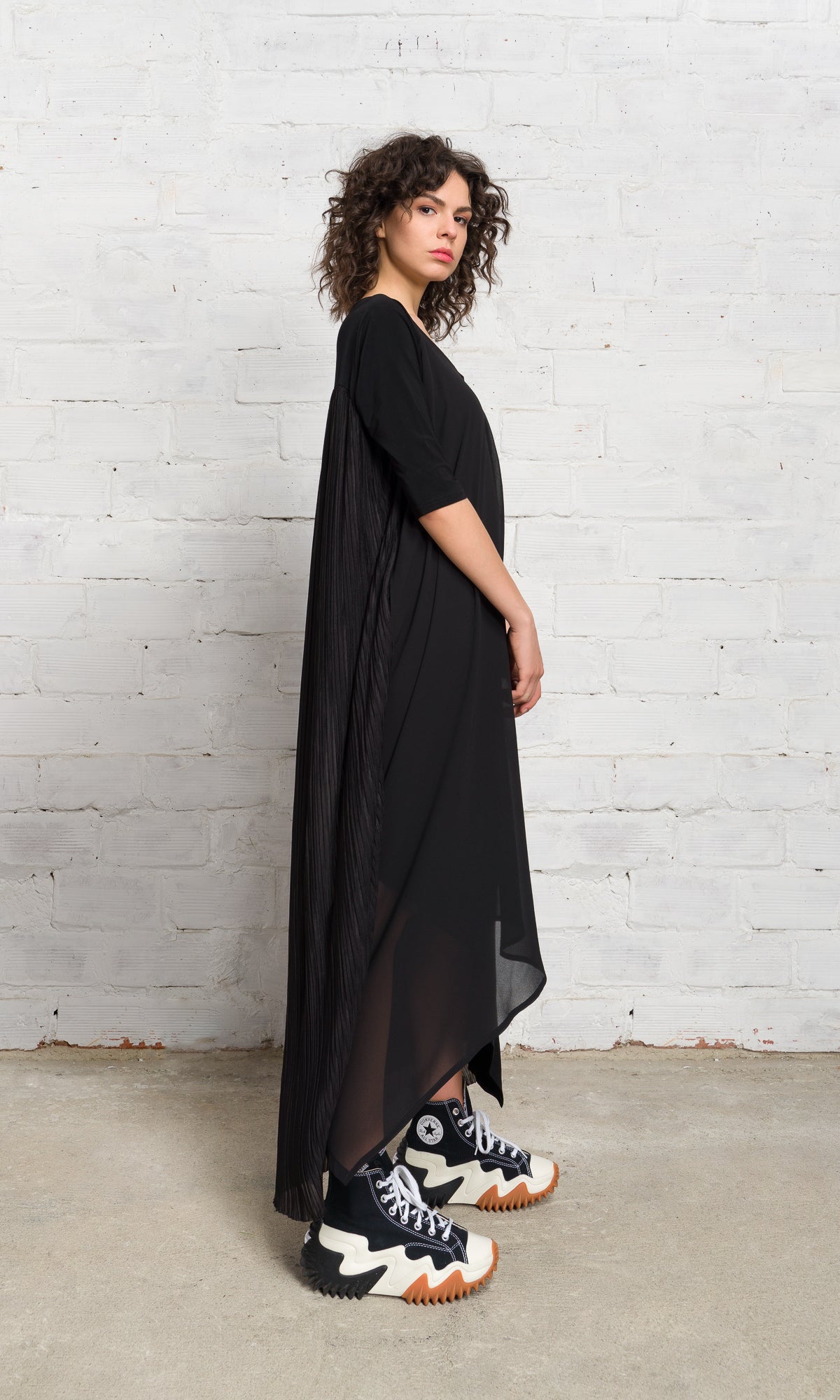 Layered Midi Dress with Pleated Back