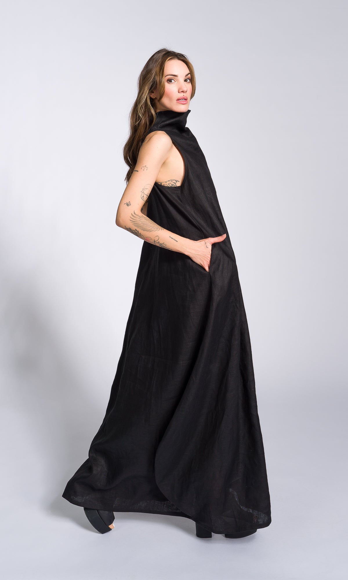 Linen High Neck Cocoon Dress - AAKASHA