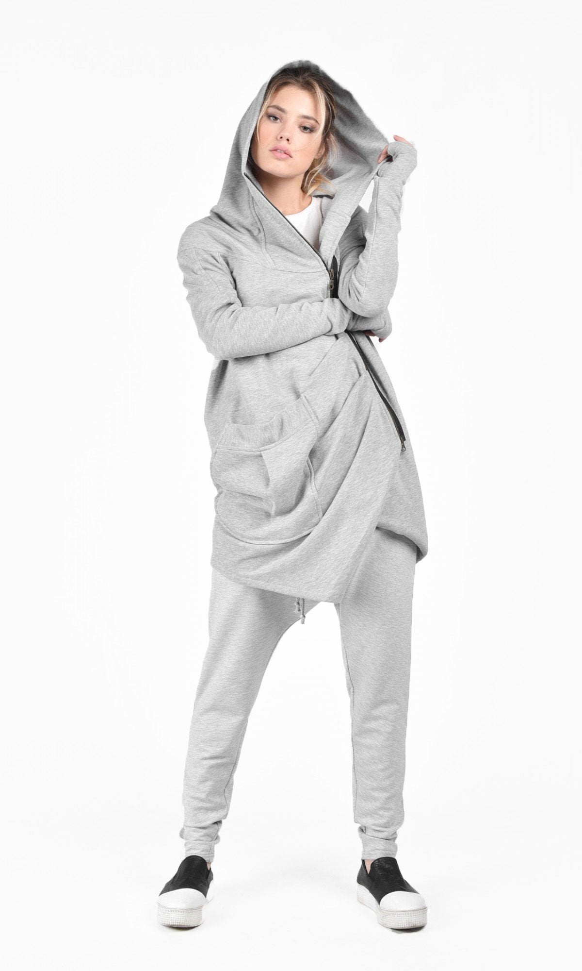 French Terry Hoodie with Asymmetric Closure - AAKASHA