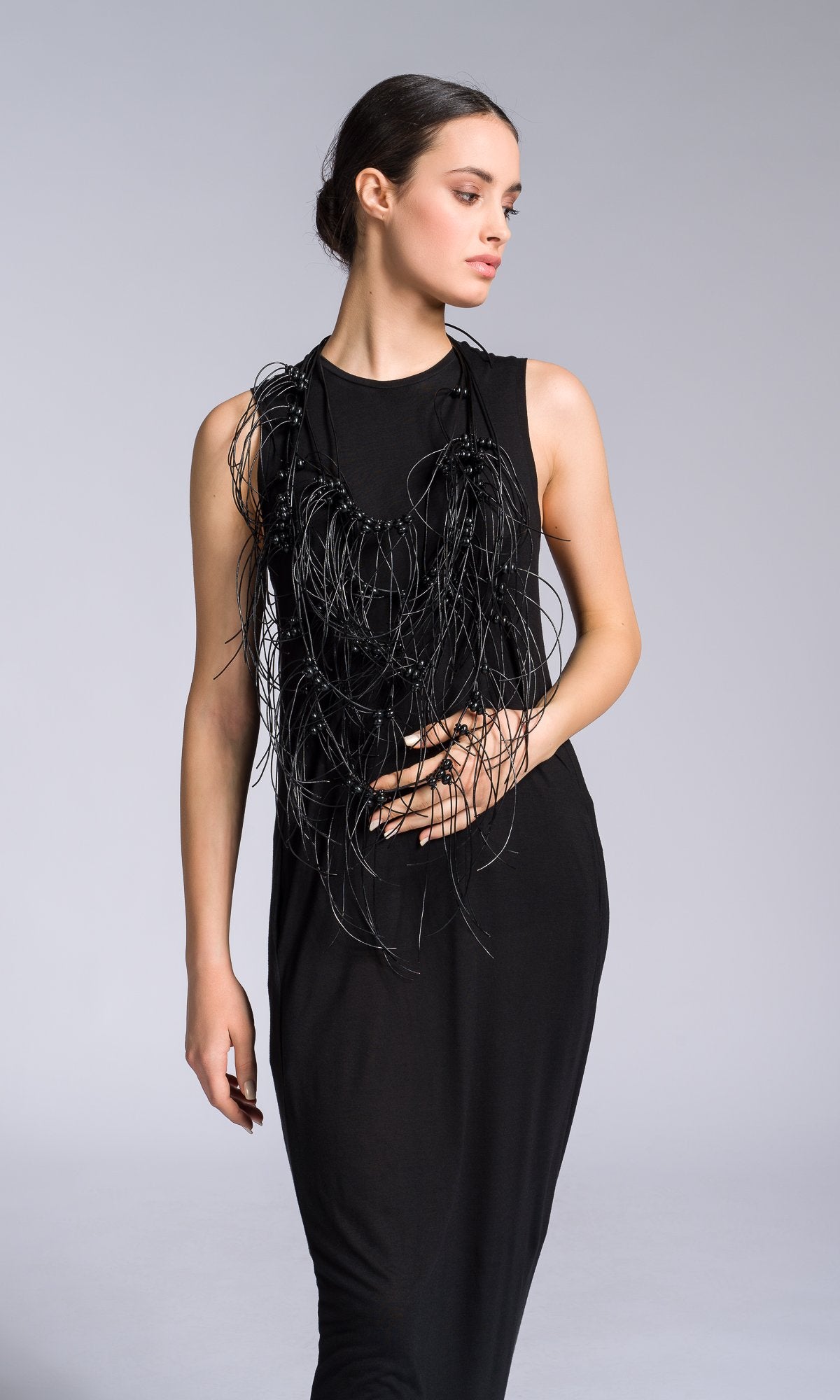 Black Leather Macrame Necklace - AAKASHA