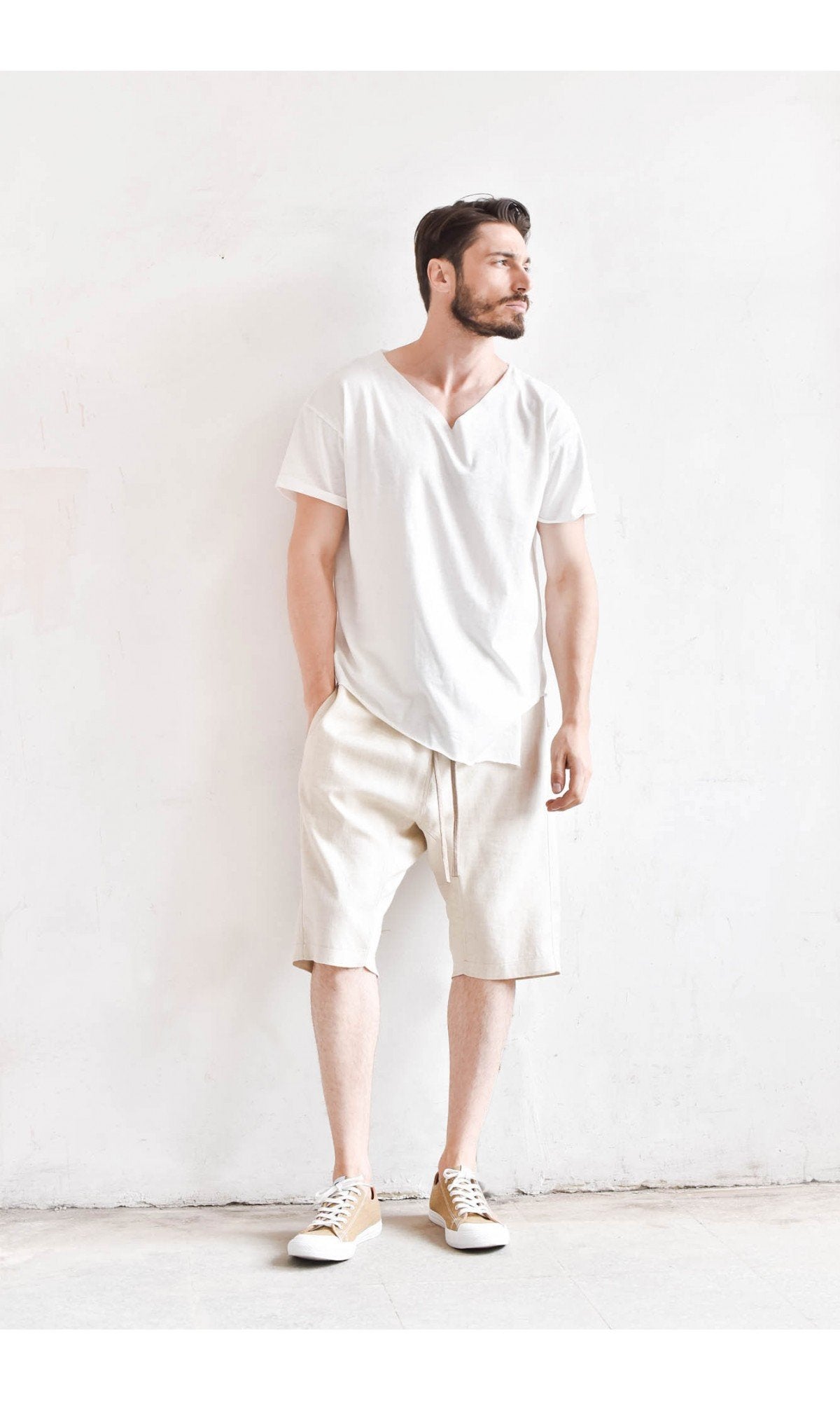 Casual Linen Harem Shorts - AAKASHA