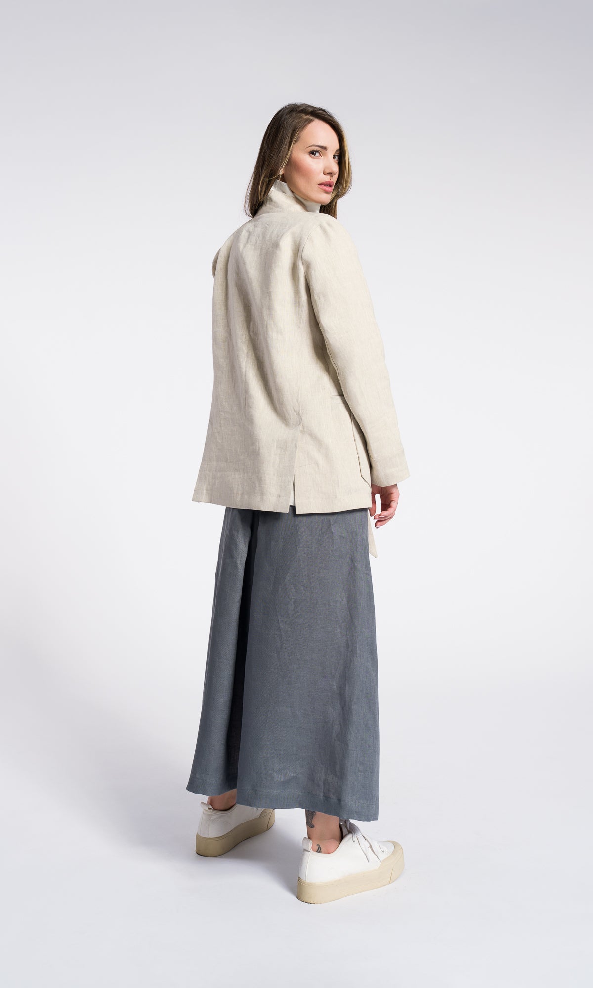 Linen Summer Kimono Blazer with pockets and stripes