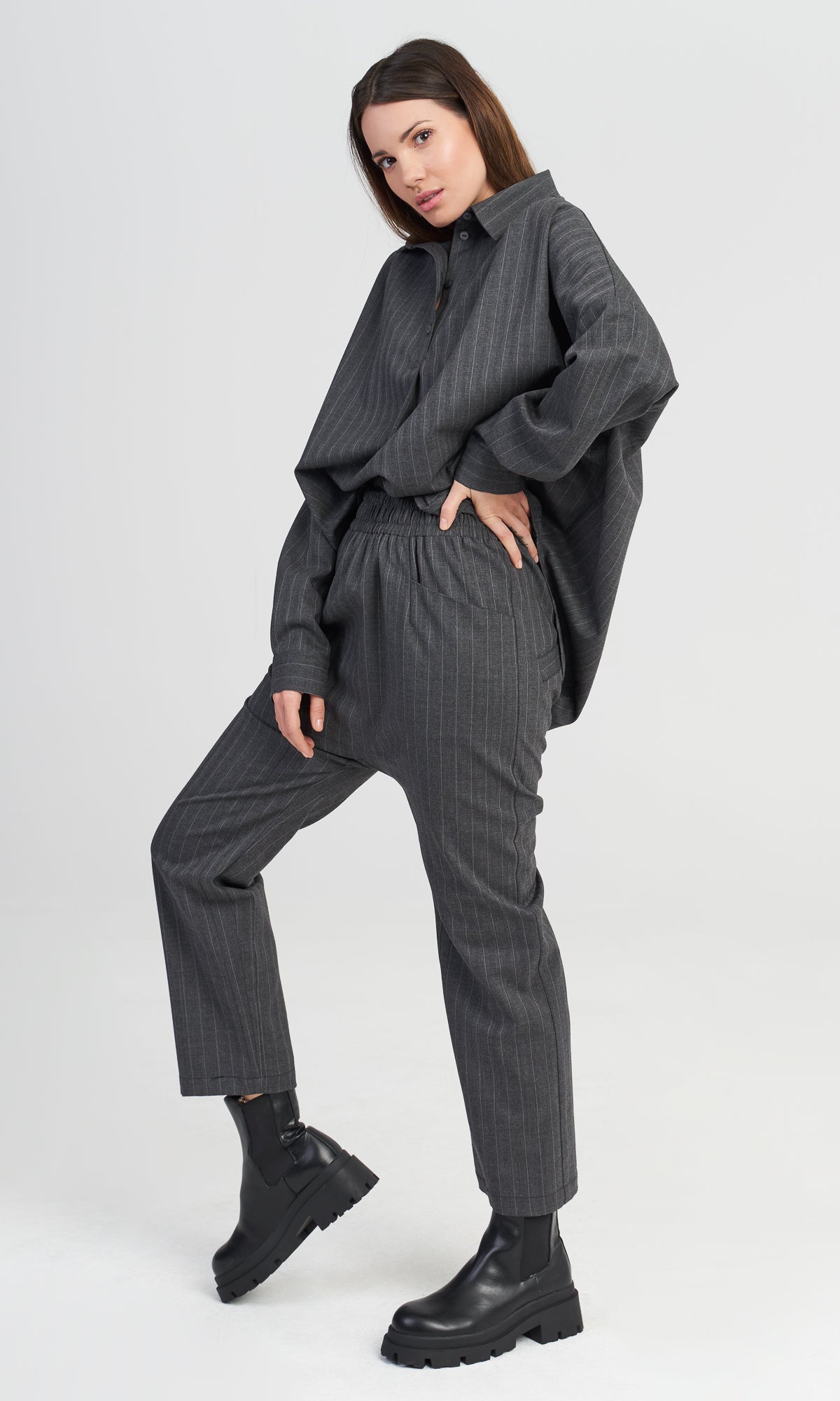Grey Chalk Stripe Pants