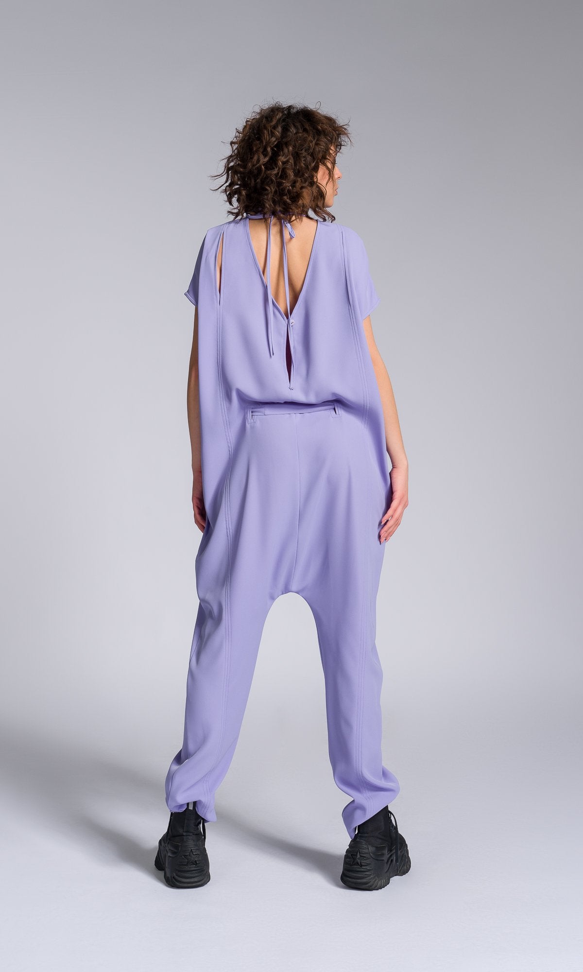 Drop Crotch Jumpsuit with Lettering in White
