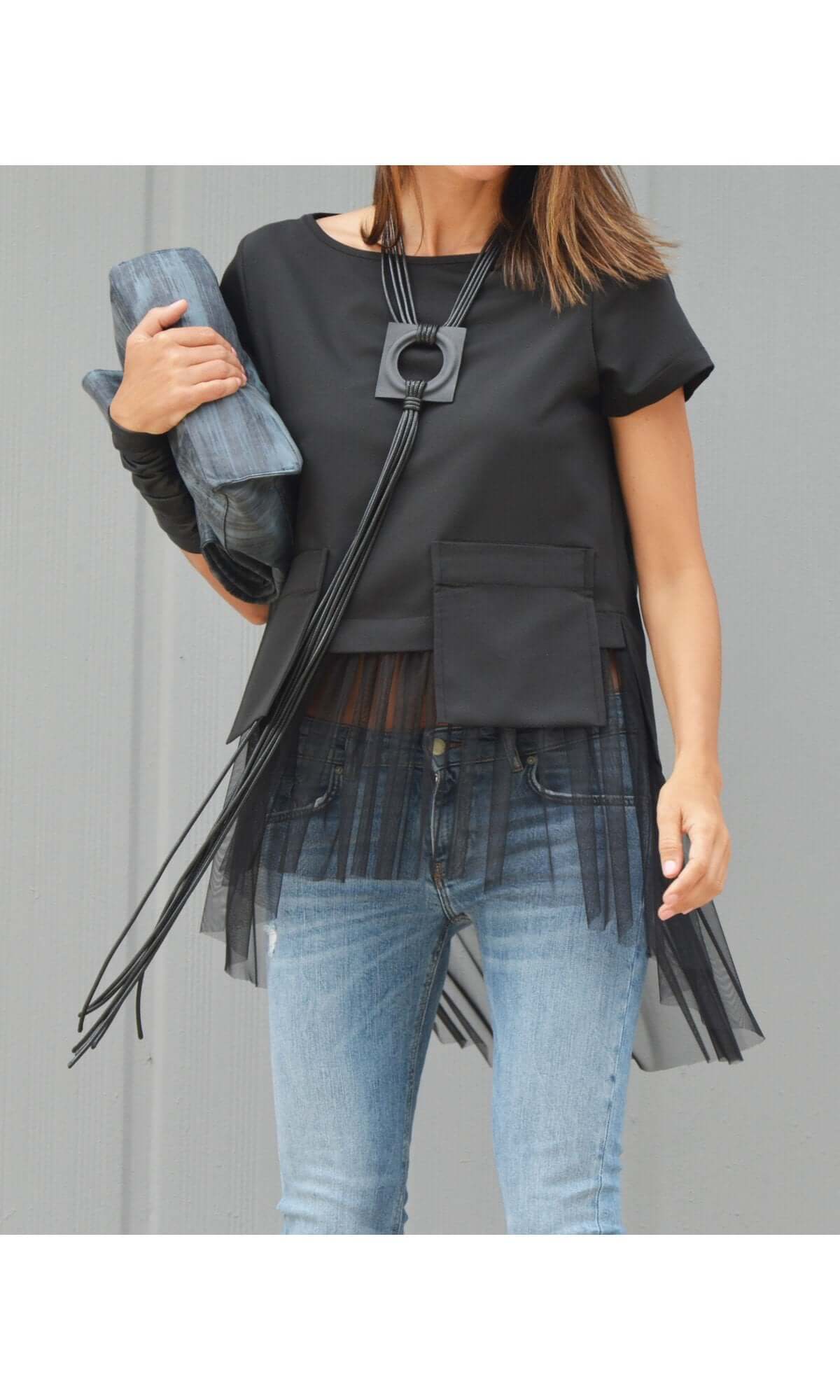 Short Sleeve Tulle Blouse - AAKASHA