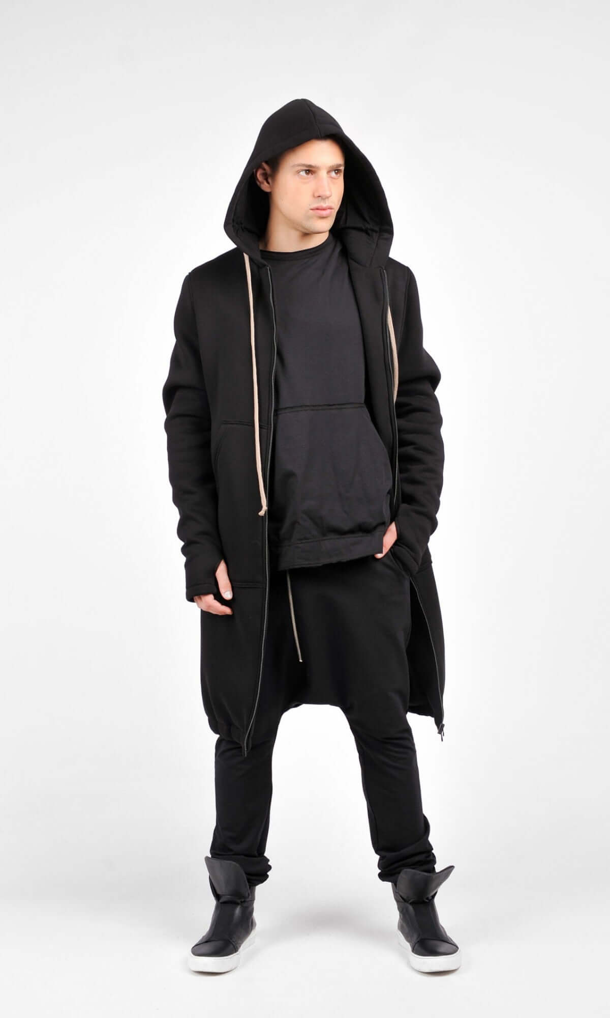 Manteau hoodie long zippé