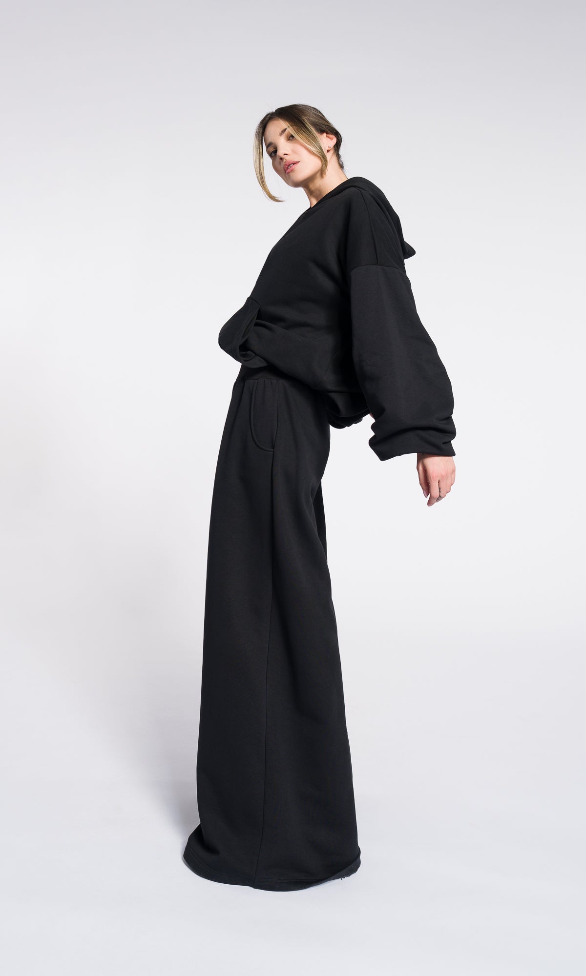 Black Hoodie Fall Hooded Sweatshirt Warm Cotton Overall with Kangaroo pocket