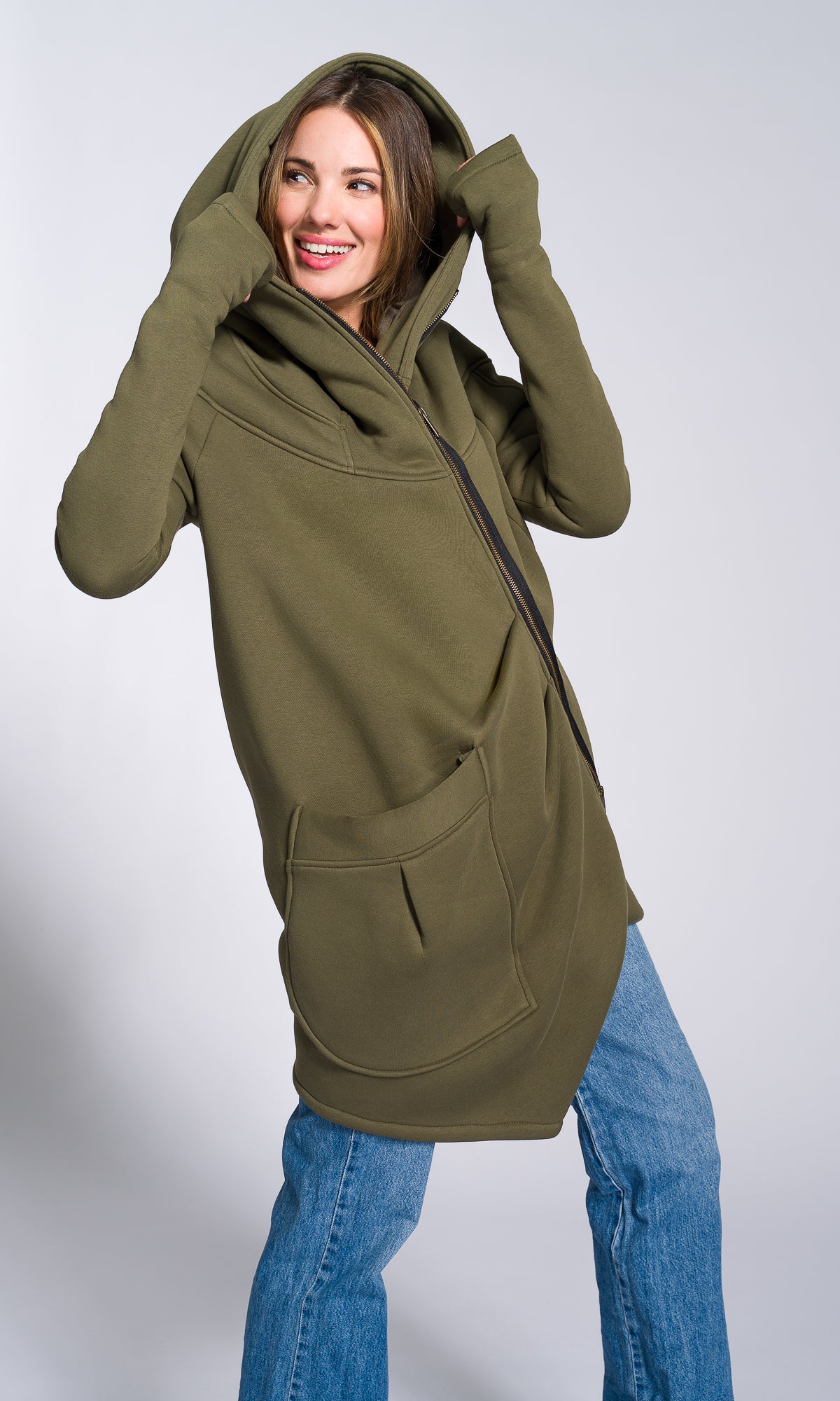 Cotton Fleece Hoodie with Asymmetric Closure - AAKASHA