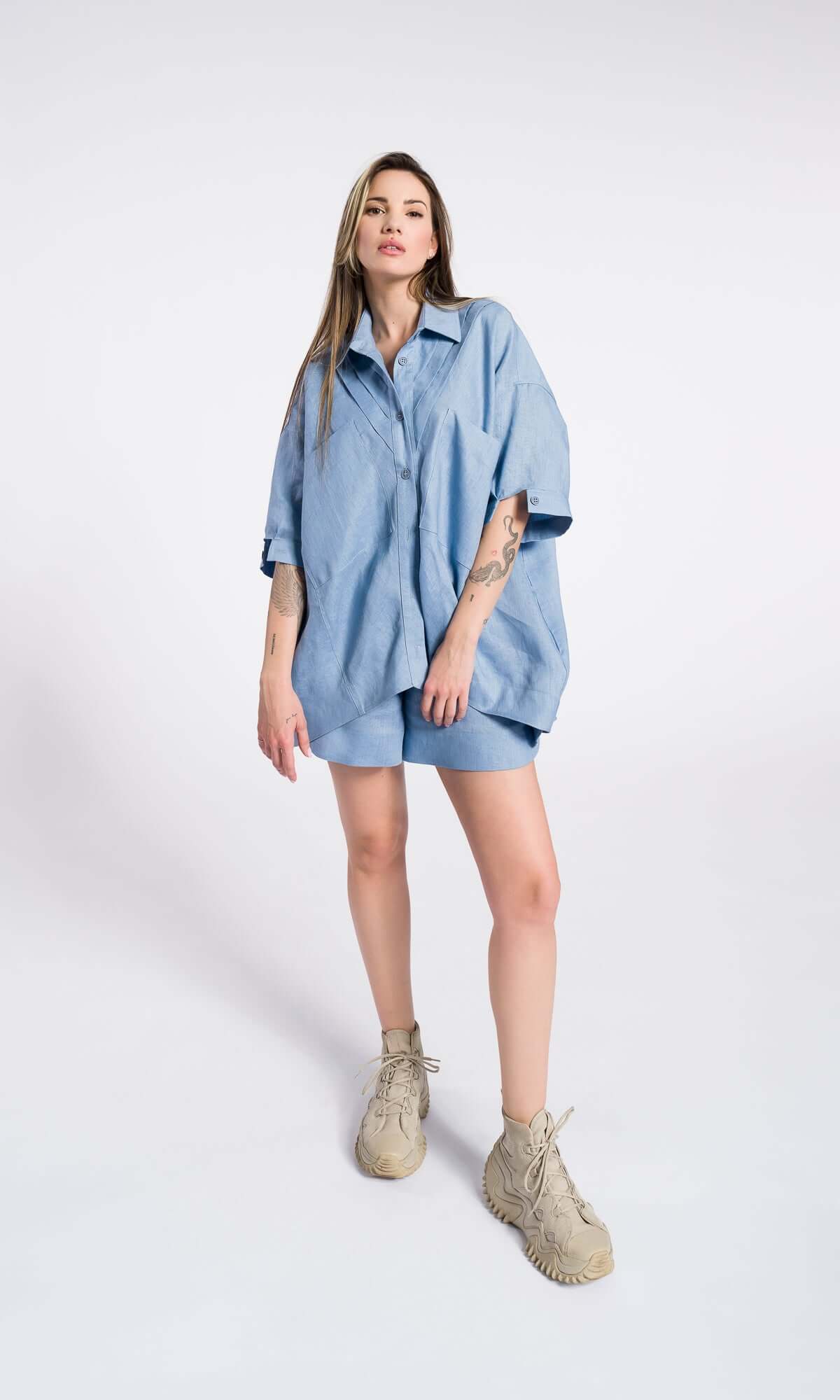 Chemise utilitaire en lin à la coupe décontractée