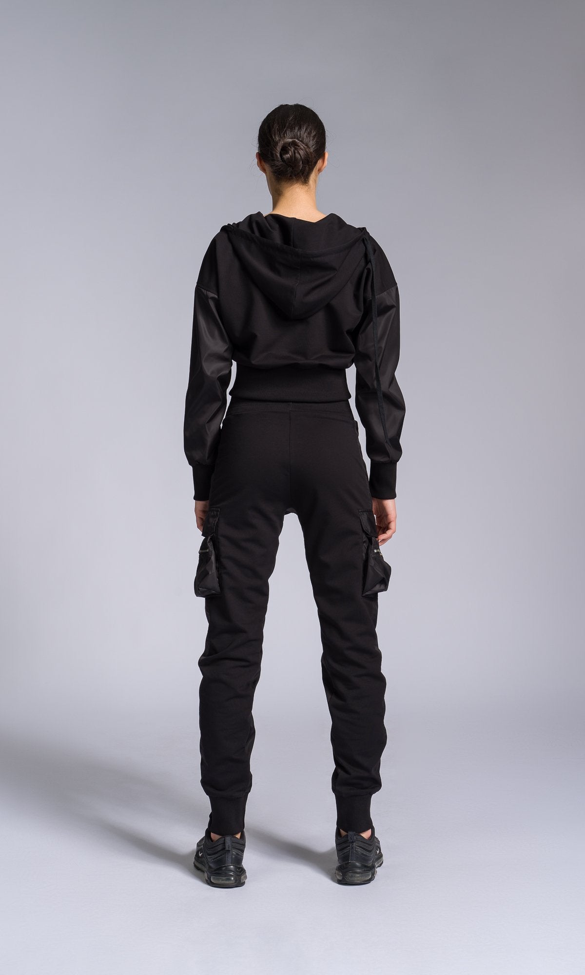 Mixed Fabric Joggers with Zippered Cargo Pockets - AAKASHA