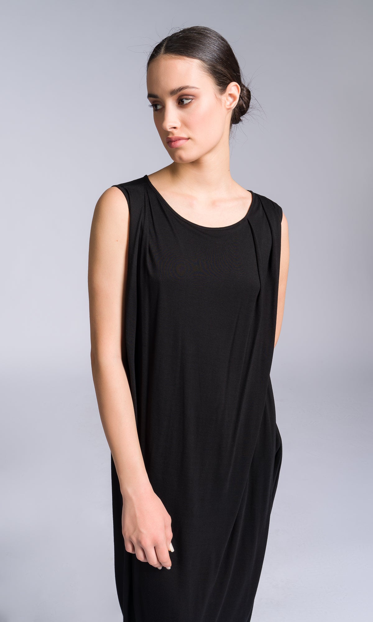 Jersey Dress with Asymmetric Draped Hem - AAKASHA