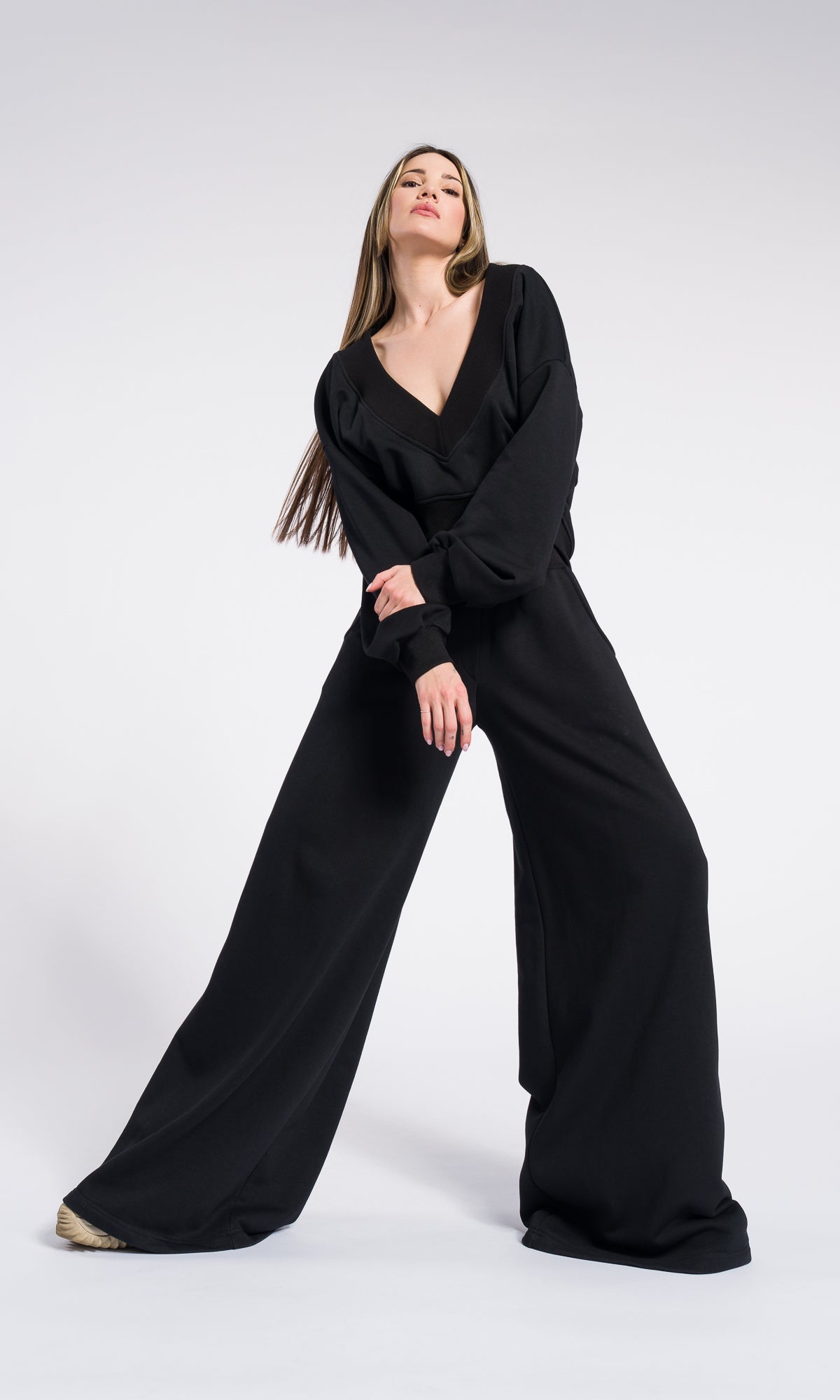 V neck crop top with Wide Leg Pants Set , Cotton casual SET