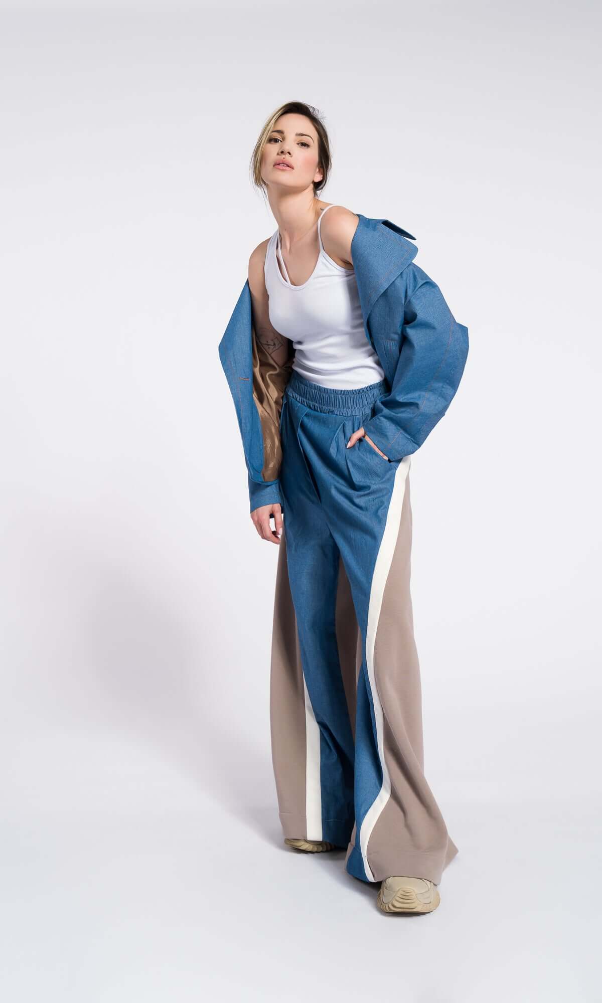 Pantalon ample en coton à jambes larges, coton Denim