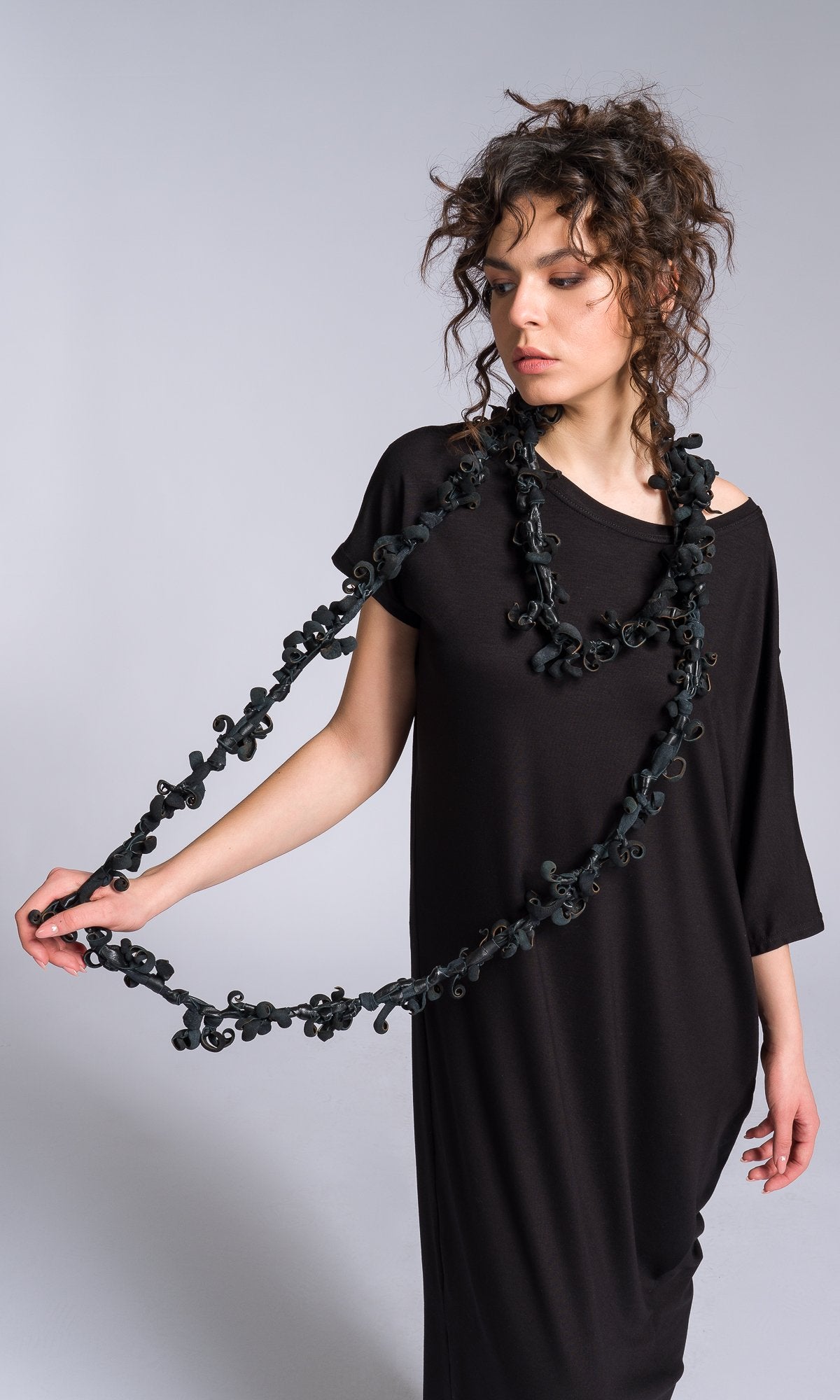 Extra Long Black Genuine Leather Necklace - AAKASHA