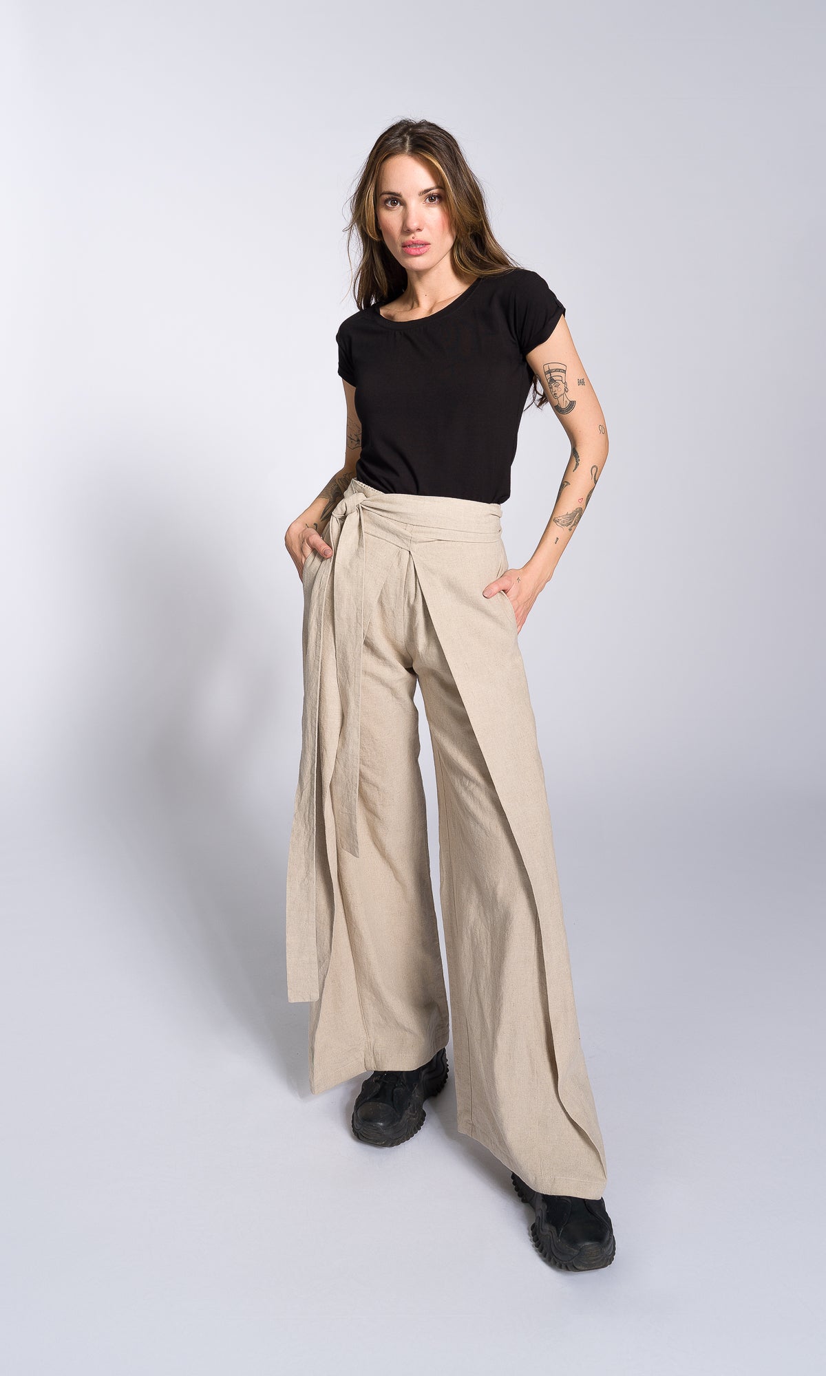 Linen Wide Leg Wrap Pants - AAKASHA