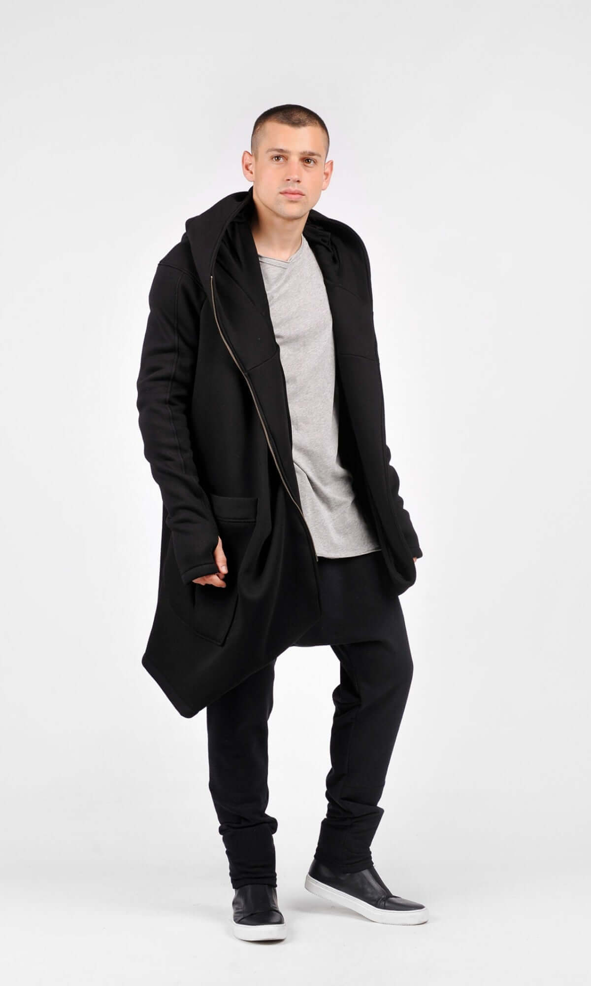 Hoodie en molleton de coton à fermeture asymétrique