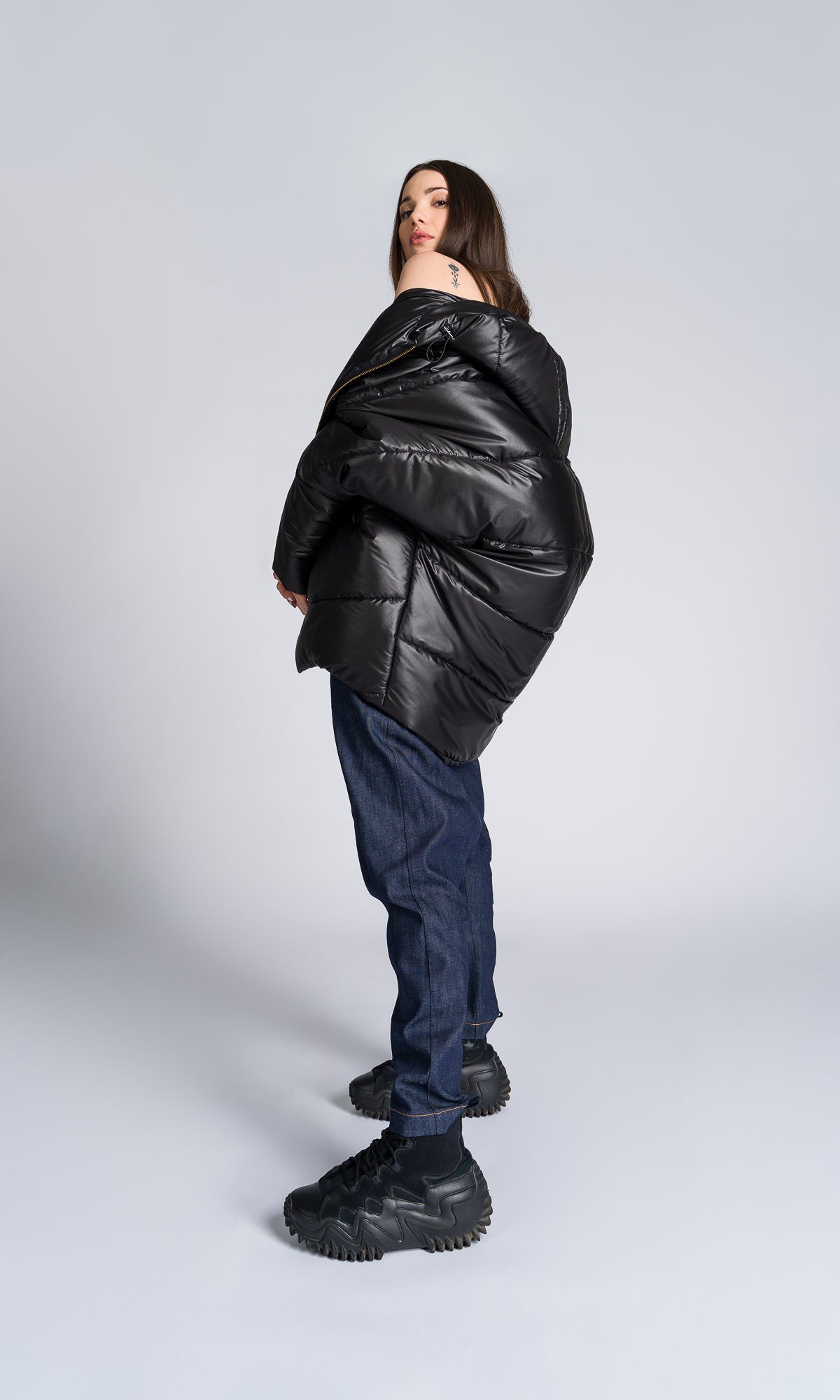 Oversized Quilted Jacket with Drop Shoulder - AAKASHA